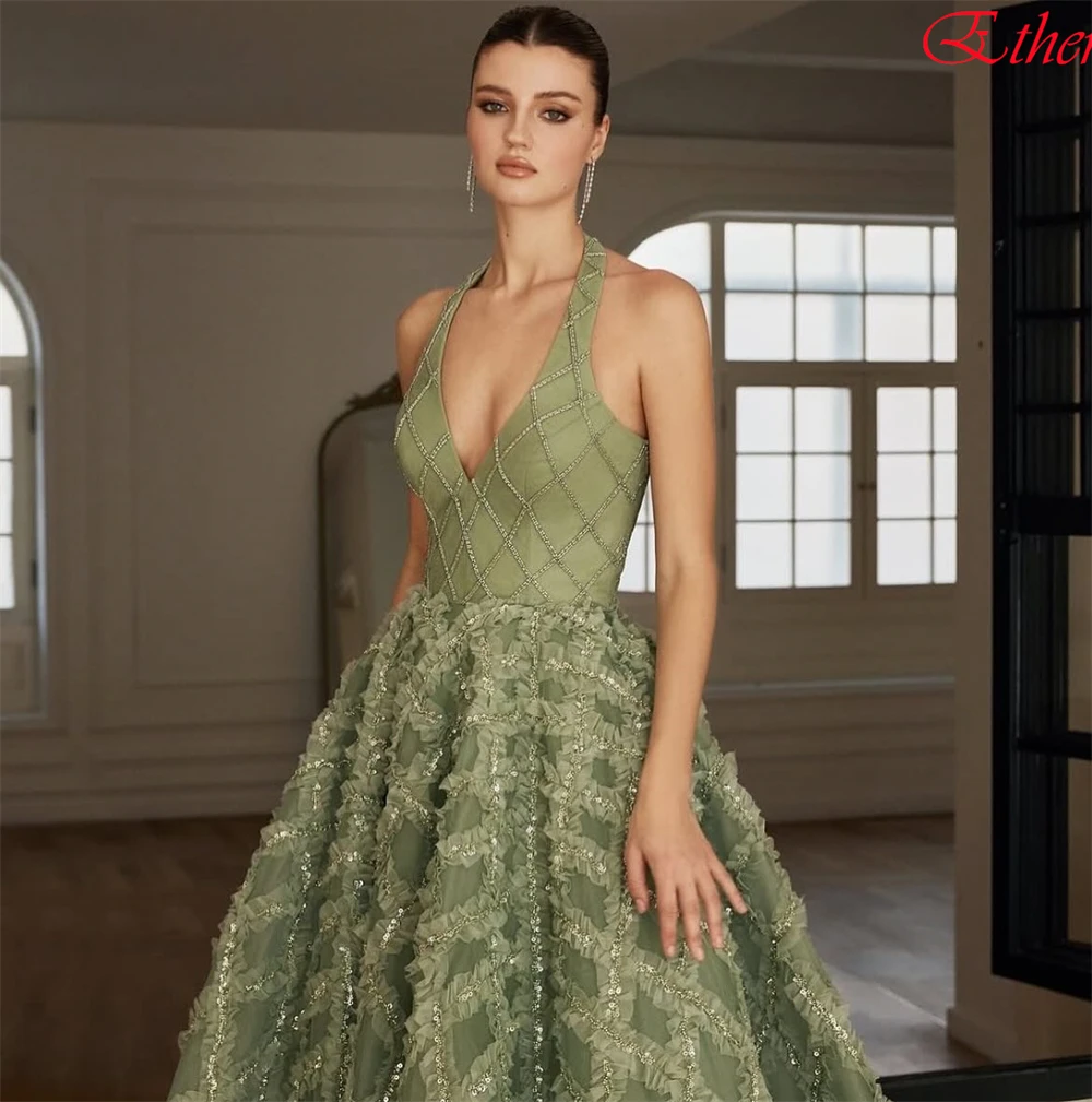 

Customized Exquisite Halter Sleeveless Evening Dress High Quality Jersey Prom Dresses Temperament Crystal Bridal Party Gowns