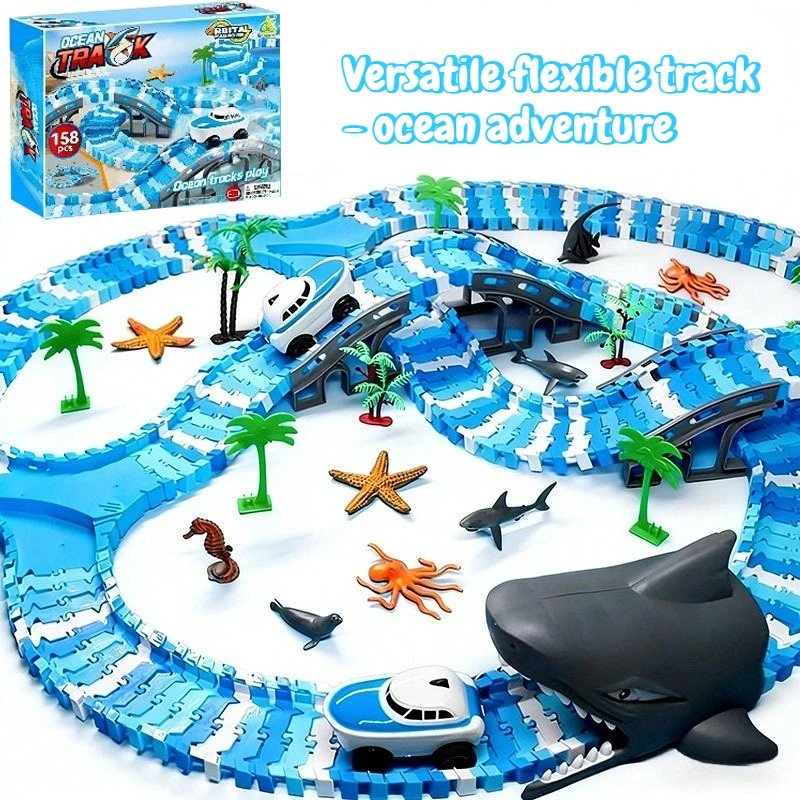 創造的な海洋軌道世界STEM教育キッズセットおもちゃ、曲げられるフレキシブルレーストラック、海洋電動ボートおもちゃ、子供へのギフト