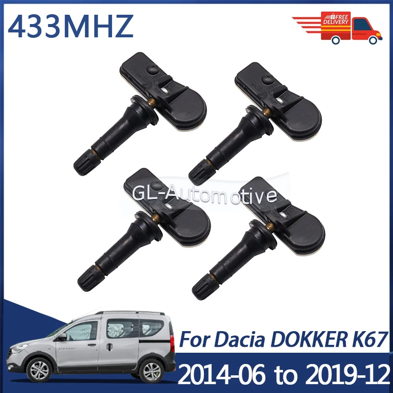 4PCS 433MHZ Reifendruck Überwachung Sensor TPMS Sensor Für Dacia Dokker Van 2014-06 bis 2020-03 407009322 R