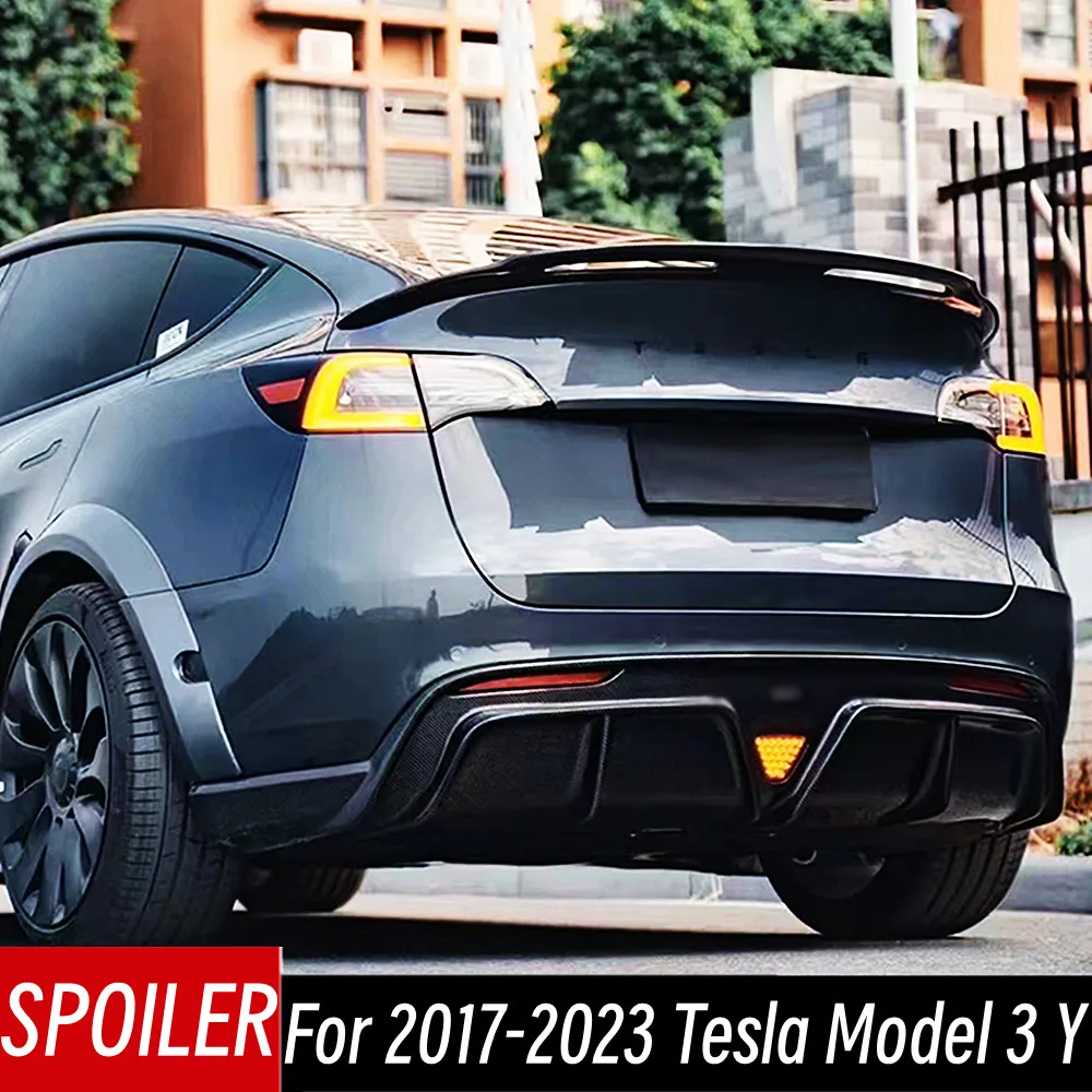 

For 2017-2023 Tesla Model 3 Y Rear Trunk Lid Boot Ducktail Spoiler Wings Real Carbon Fibe Car Exterior Tuning Accessories Part