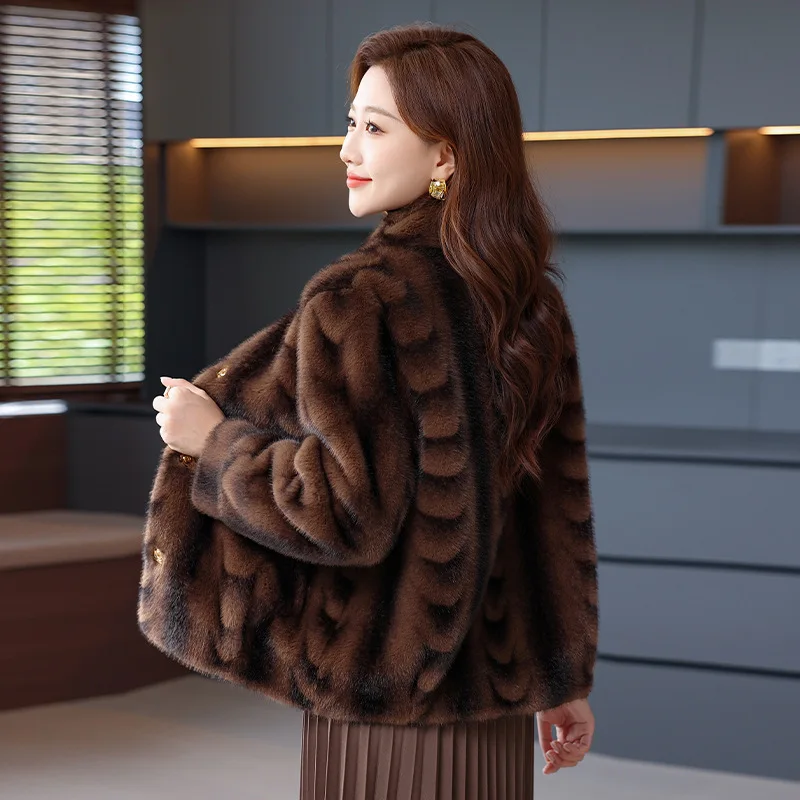 여성 모조 밍크 벨벳 재킷 가을 겨울 짧은 코트 패션 스탠드 칼라 여성 모조 모피 패션 탑스 아우터웨어