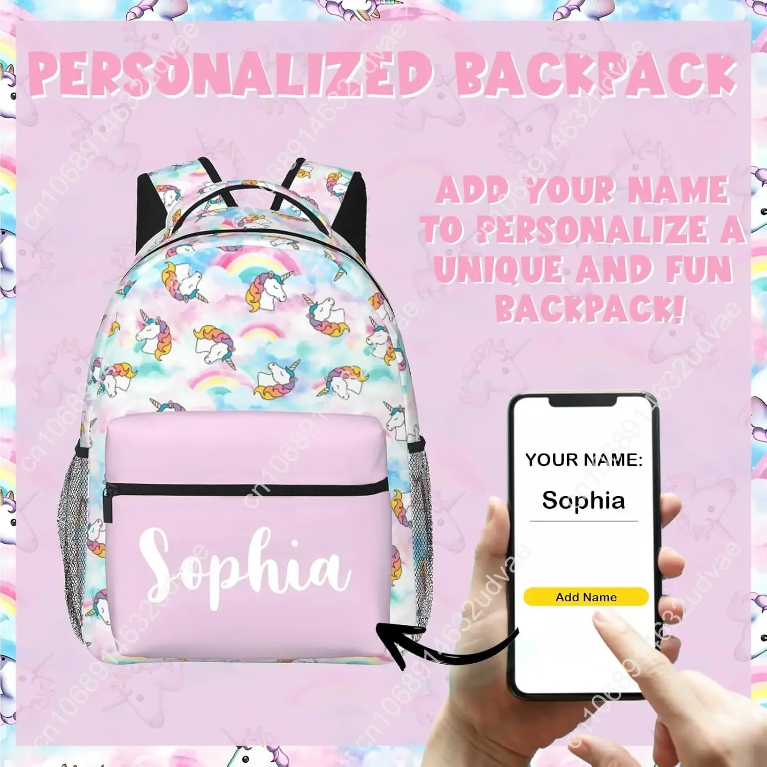 Personalized Backpack for Girls Boys, Custom Backpacks with Name for Kids, Customized Unicorn School Bookbag for Back to School