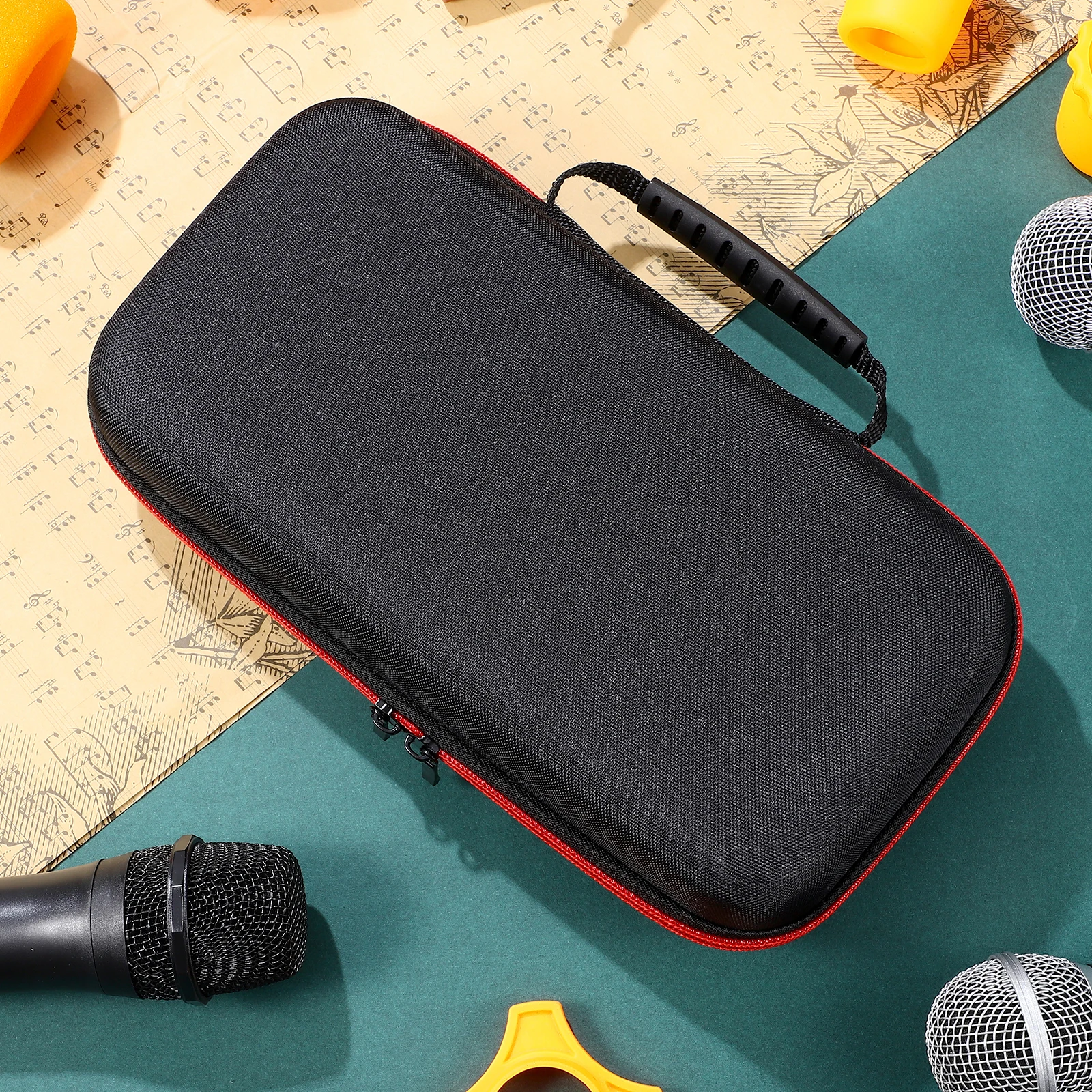 

Wireless Microphone Bag Large Capacity EVA Protective Case Black Pouch Travel Microphone Case With A Sponge Mic