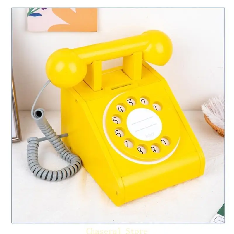 E7CE 1 Set Imitasi Telepon Dial Antik Kayu, Mainan Telepon Dial Antik Interaktif Untuk Anak -Anak untuk Play House