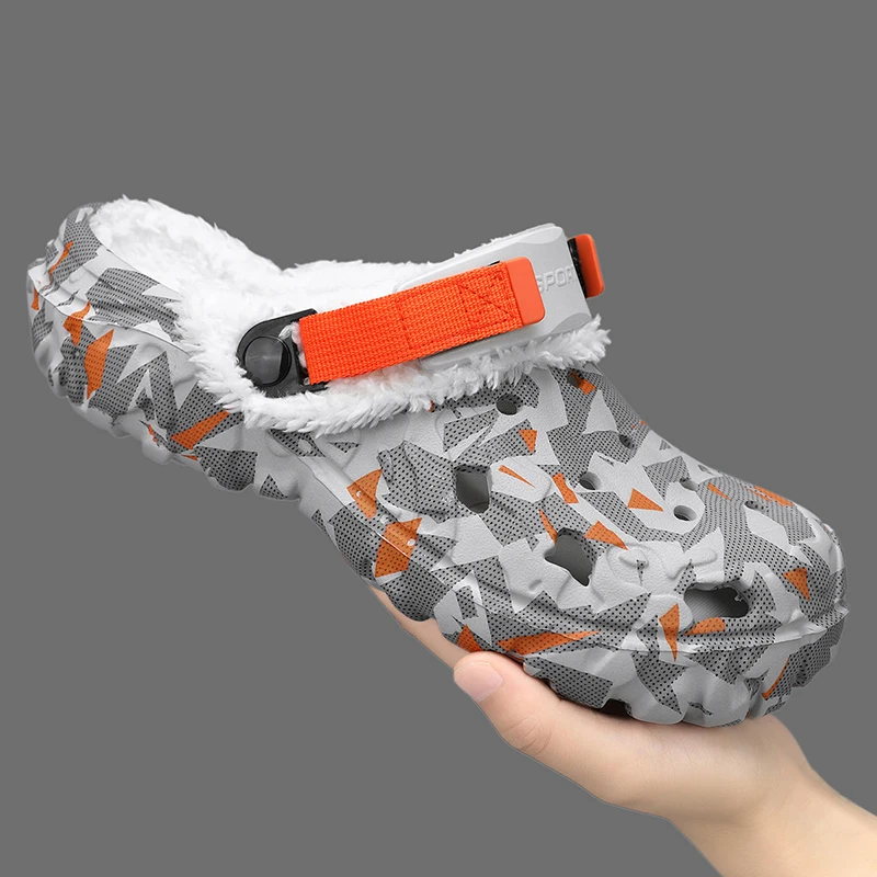 

Winter Clogs Fleece Lined Cotton Slippers Half Shoes for Men Mules Fur Indoor Open-back Casual House Shoes Plush Slides Sandal