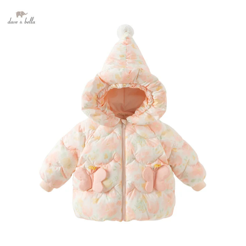 Dave Bella Children Girls Cute Tops Outerwear 2024 New Autumn Winter Fashion Casual Sweet Baby's Overcoat Outdoor Warm DB4242482