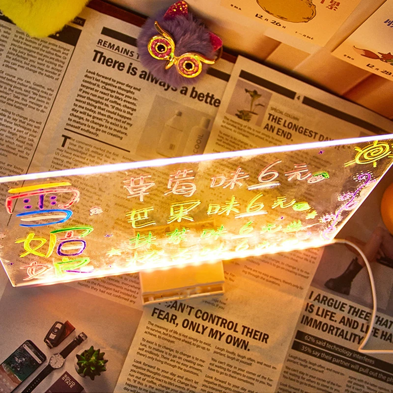 Lavagna per appunti a LED con colori, lavagna cancellabile a secco in acrilico illuminato, bacheca in acrilico, bacheca per appunti in acrilico illuminata con 7 penne