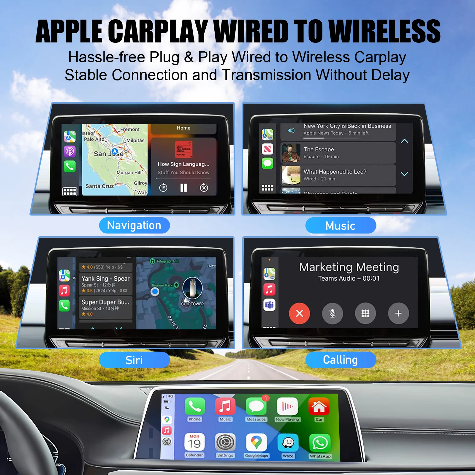 VR Robot 2 IN 1 Wireles Carplay Android Auto Adapter For Apple Wired to Wireless Carplay Dongle Converts Support Voice Assistant