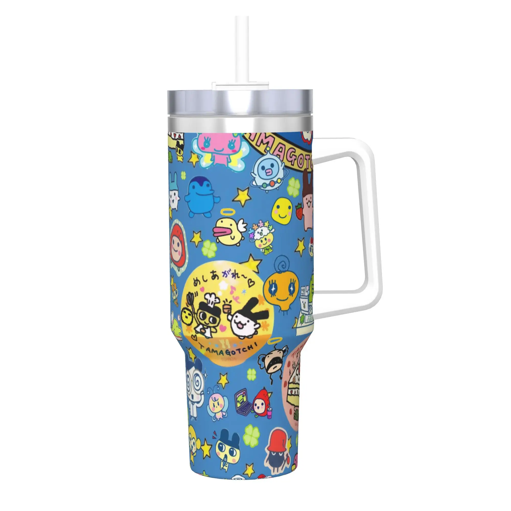 Cartoon T-Tamagotchi Tumbler 40oz Stainless Steel Double Wall Vacuum Insulated  Tumblers Mug With Straw