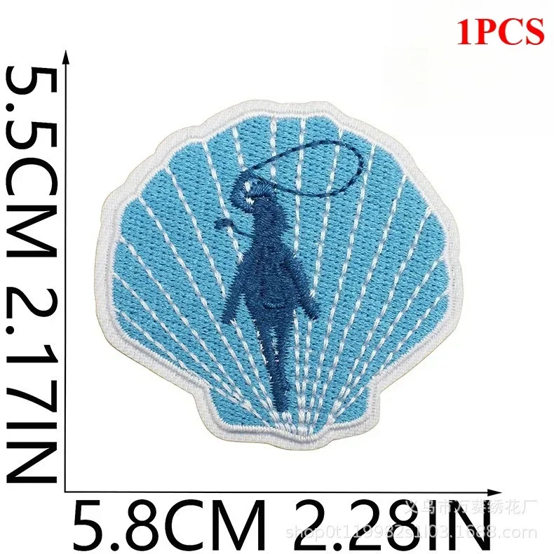 Blue Theme Embroidery Cloth Sticker, Surf Girl Patch Sticker, Wave Hermit Crab Computer Embroidery Label, Shell Chapter Sticker