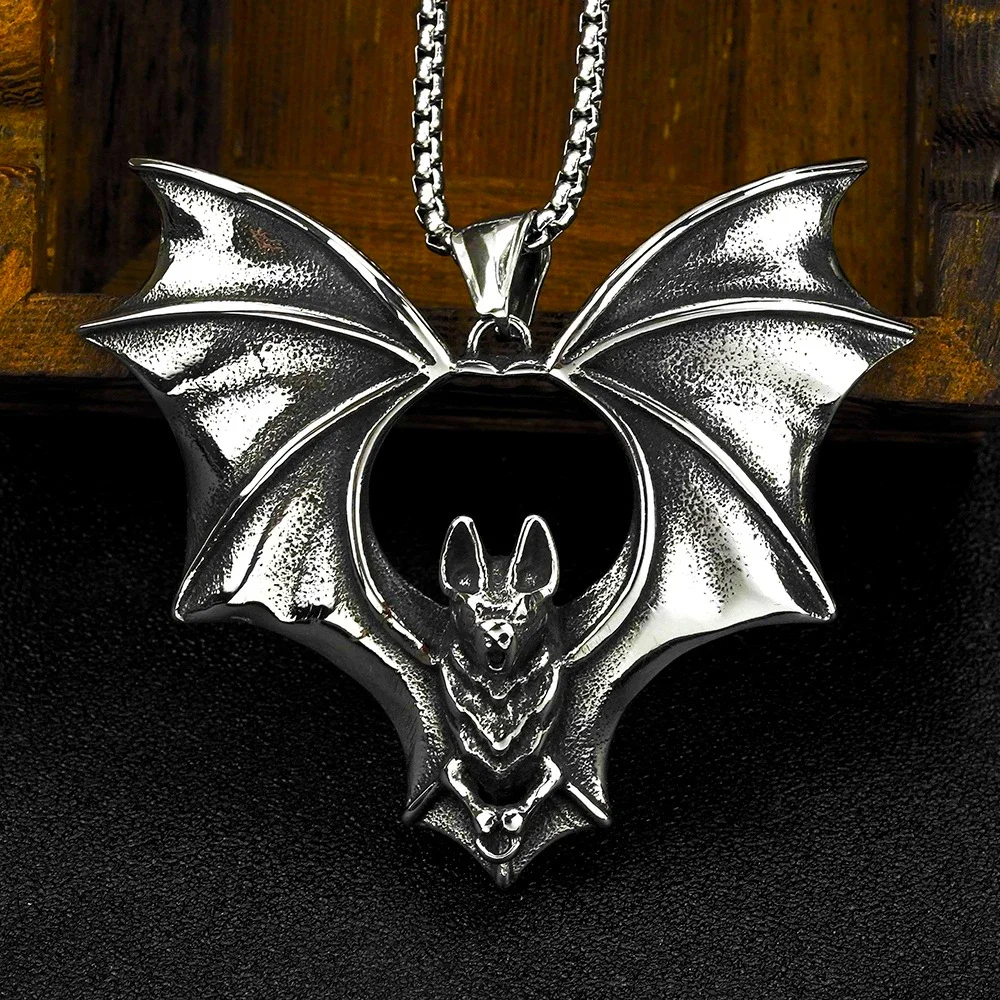 

Punk Stainless Steel Bat Pendant Necklace Biker Fashion Hip Hop Gothic Vampire Bat Men Necklace Chain Jewelry Gift Wholesale