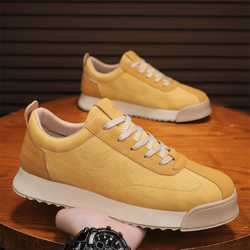 

2025 Autumn New Men Casual Shoes Good Quality Fashion Leather Height Increasing Footwear Comfortable Rubber Outsole Man Sneakers