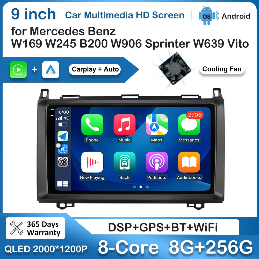 

GPS Navigation CarPlay 9 inch Android OS for Mercedes Benz W169 W245 B200 W906 Sprinter W639 Vito Car Radio Video Player DSP BT