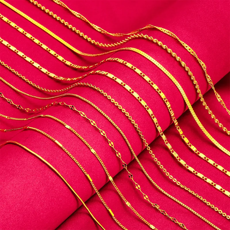 

24K Gold Collarbone Chain | AU999 Pure Gold, simple bead chain with teardrop pendant, diamond accents, elegant for daily wear