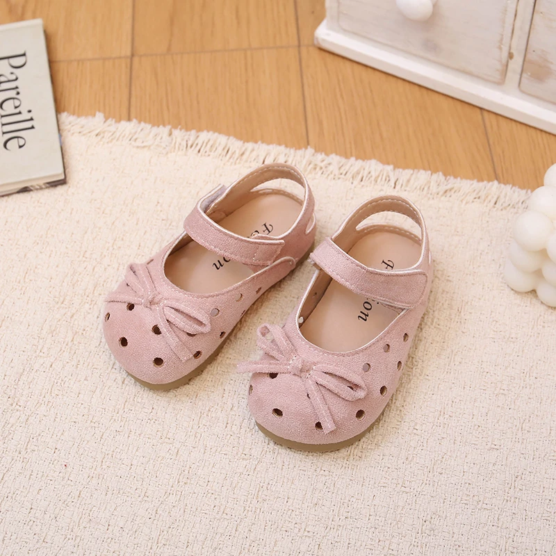 Kids Beach Shoes Sweet Candy Color Girls Princess Shoes with Simple Bows 2026 Summer New Children Sandals Soft Bottom Non-slip