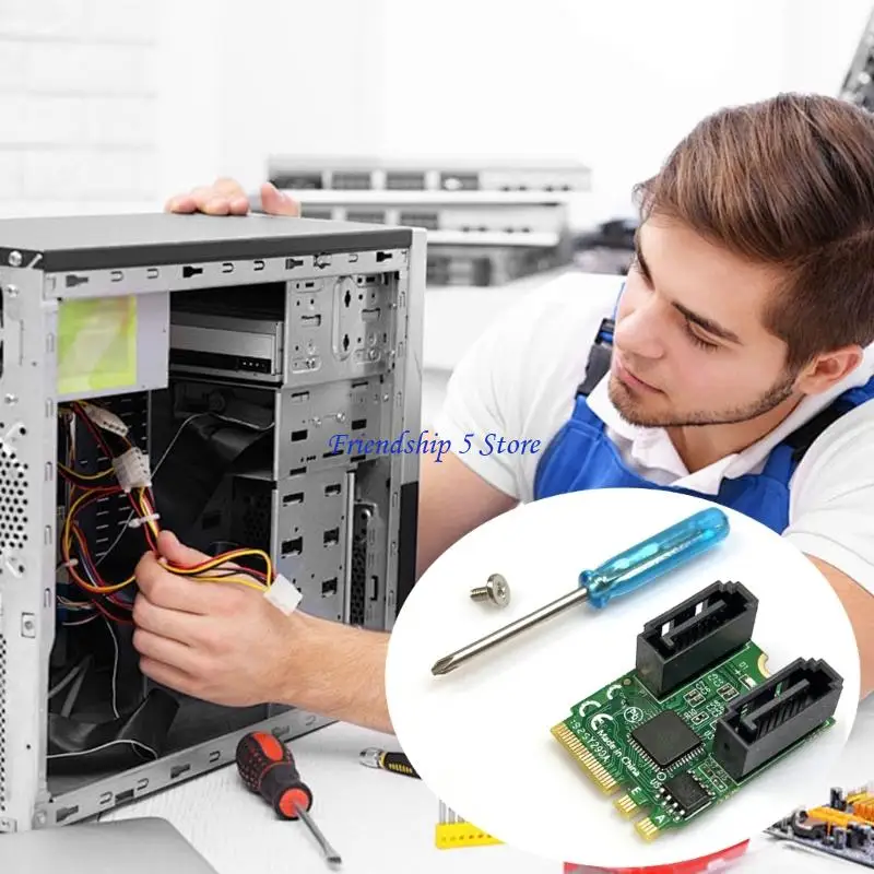 T8WC M.2 A+E คีย์ไปยัง 2 พอร์ต SATA3.0 ตัวแปลงการ์ดส่วนขยายตัวที่ส่งมอบอะแดปเตอร์ขยายการถ่ายโอน 6Gbps ASM1061 ชิป