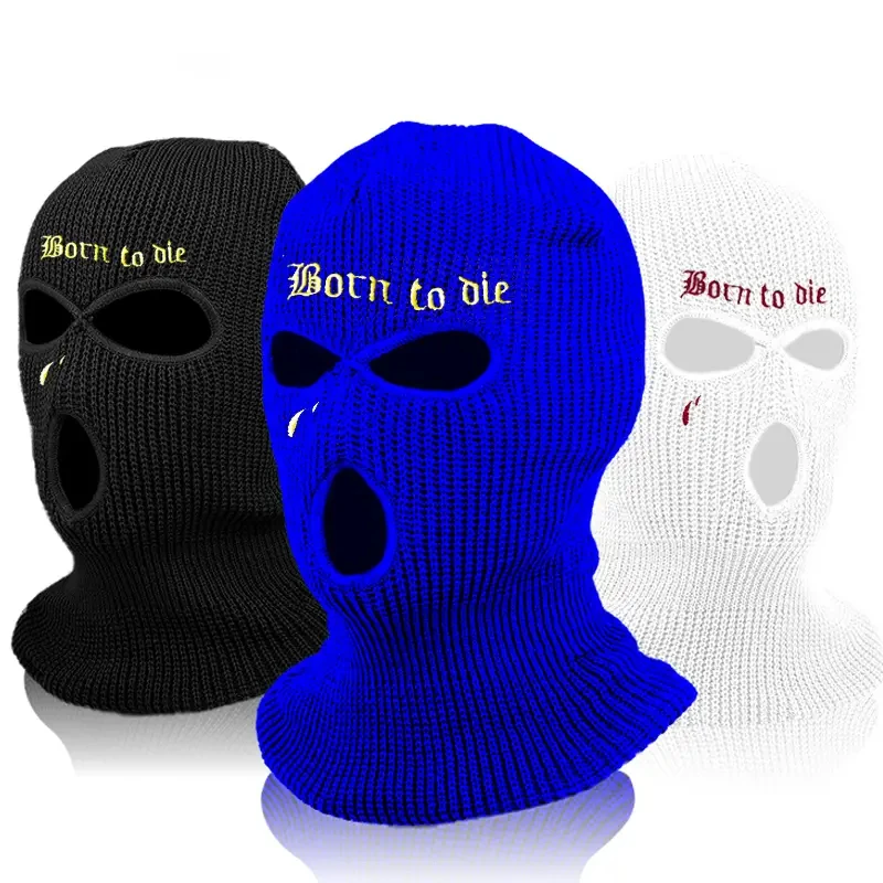 3 Hole Knitted Full Face Cover Ski Mask Balaclava Hat Soft Warm Medium Stretch Acrylic Knit Fabric for  Outdoor Winter Sports