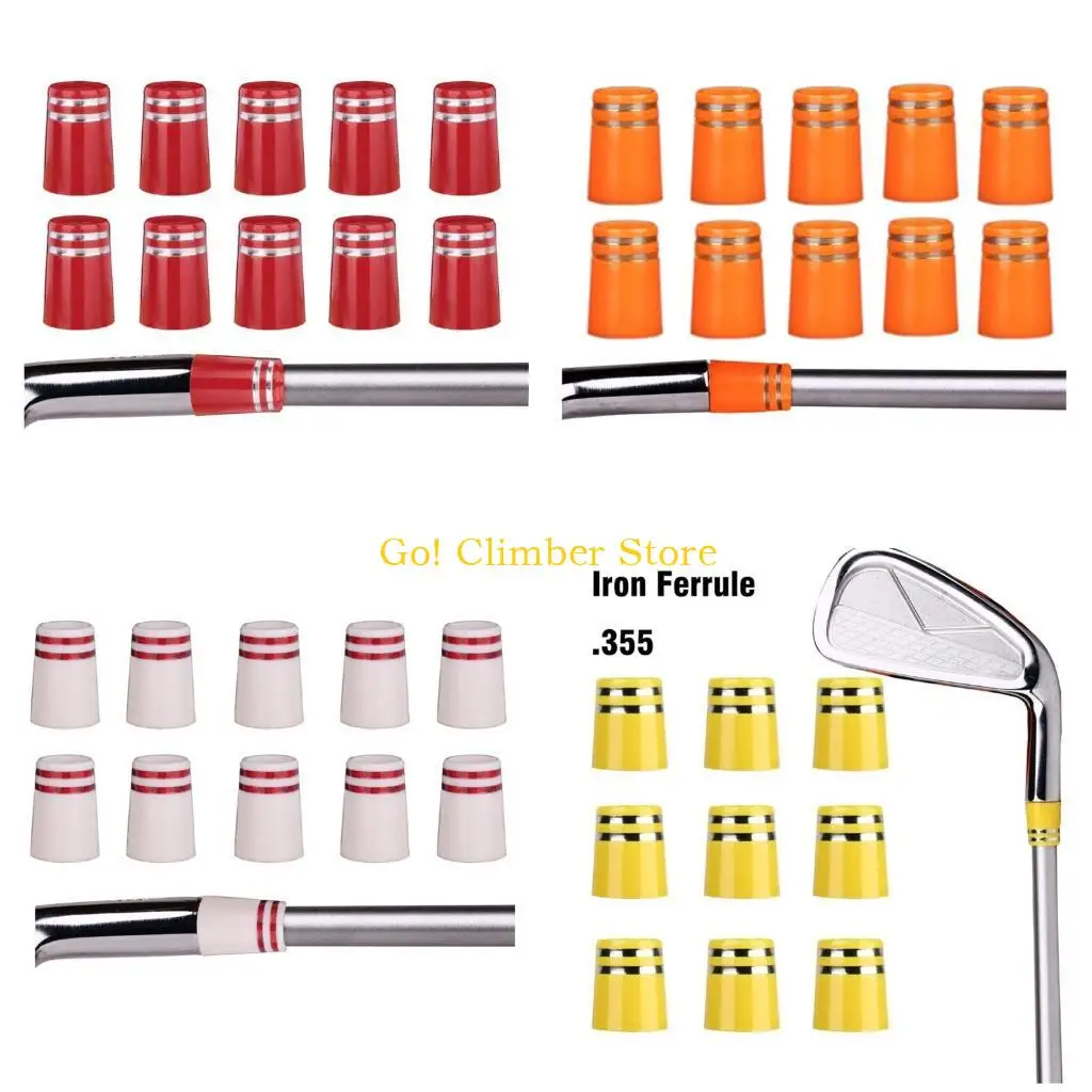 

Q84C 10 Pcs Golf Iron Ferrules With Silver Double Ring Rubber Tapered Ferrule Iron Rod Damping Ring for Tapered 0.355 Shaft