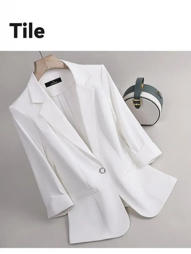 

Весенне-осенний черный, белый цвет, с рукавом семь четвертей, на одной пуговице, большие размеры, пиджак, женский корейский синий универсальный рабочий топ, модные