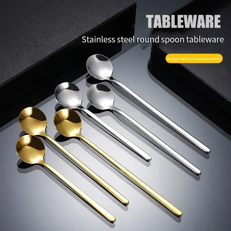 Gold Spoon Set Beautiful Long-handled Golden Coffee Spoon Stainless Steel Set Holiday Kitchen Tableware Gift Household Mixing