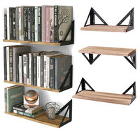 3 Sets Corner Wall Shelves Industrial Style Metal Wood Floating Shelf Storage