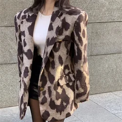 Alien Kitty Women Leopard Blazers Full Sleeve Winter Cotton Padded Vintage Fashion New Slim Office Lady Animal Printed Coats