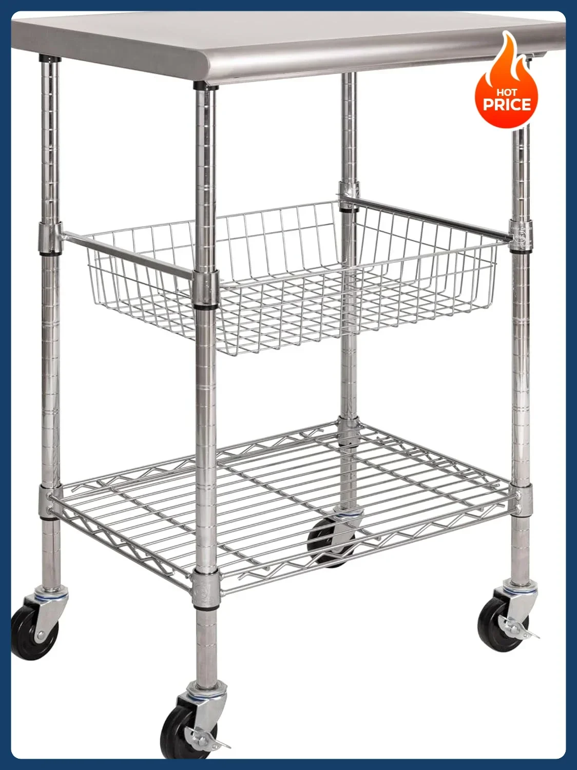 [Best Seller!]Commercial Work Table Island Utility Cart Prep Station, for Restaurant, Kitchen, Warehouse, Garage, Hotel, Home, S