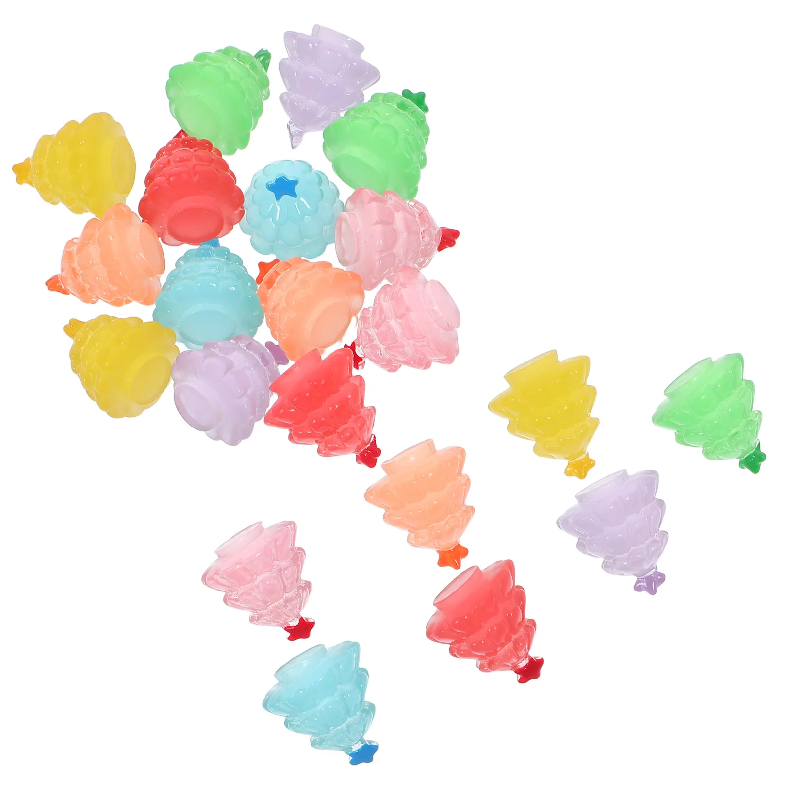 

21Pcs Mini Christmas Tree Resin Figurines Glow in Dark Luminous Night Light Tiny Statues for Christmas Micro Landscape Tabletop