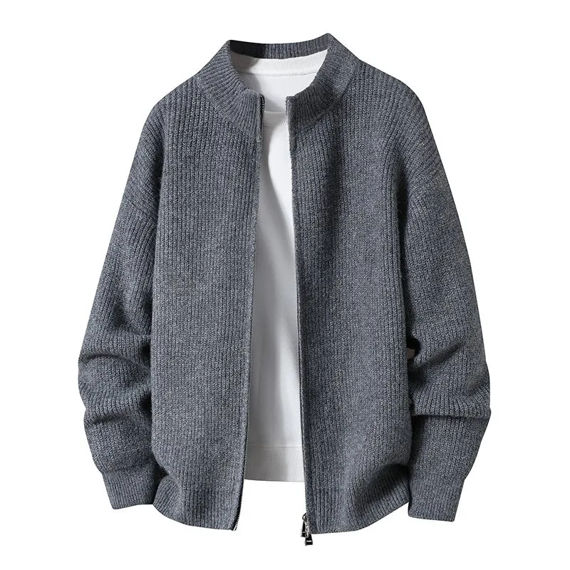 

Casual Long Sve Knitted Sweater Men's Faionable Warm Winter Outerwear Zipper Closure Polyester Fiber Loose Fit Sle