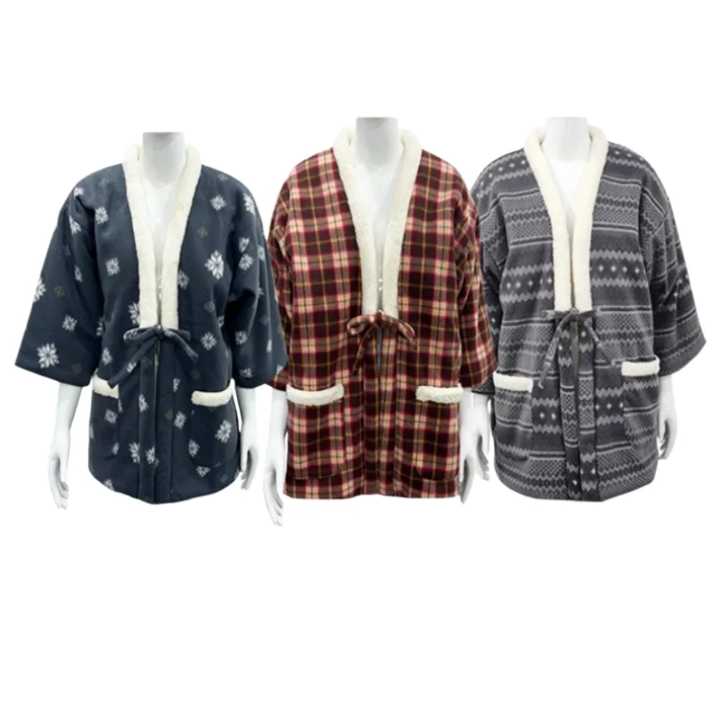 Traditional Japanese Quilted Cotton Coat Winter-Proof Padded Haori Jacket Velvet Loungewear Pajama Hanten Robe For Men Women