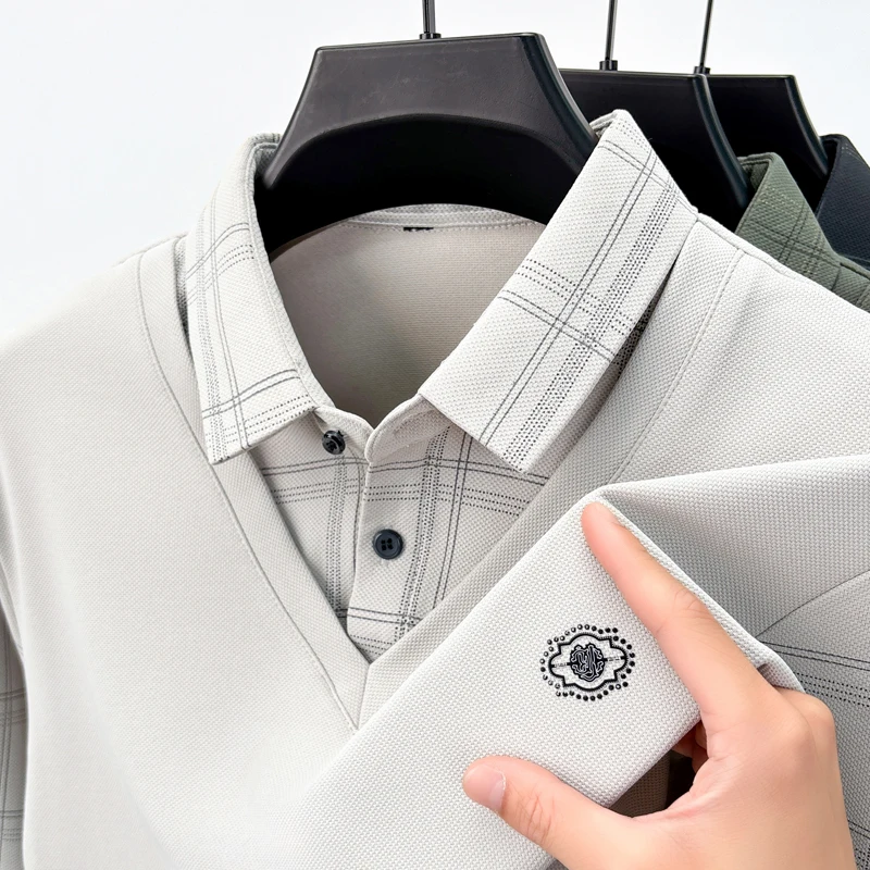 

High End Brand Men's Long Sleeve T-Shirt Autumn Fashion Letter Print Fake Two Pieces Exquisite Business Casual Trend Menswear