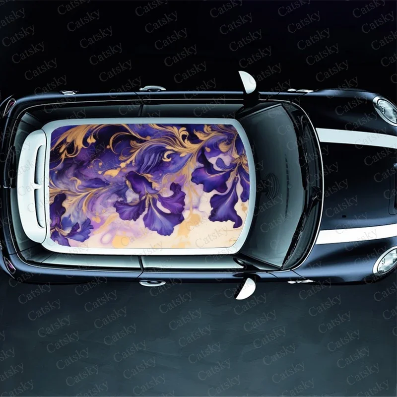 Fantasy Purple Flower Car Roof Sticker Wrap Racing SUV Accessories Packaging Painted PVC Custom Car Graphic Decal