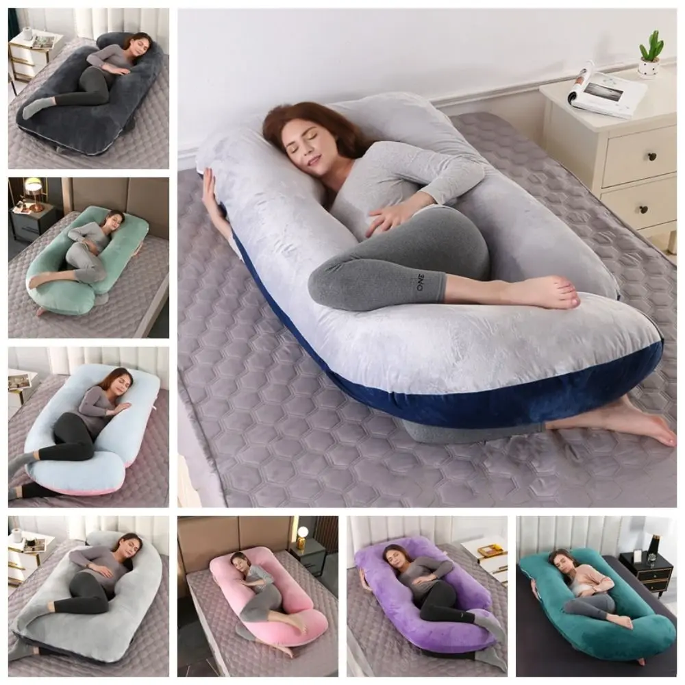 Almohadas para embarazo en forma de U, cubierta extraíble, almohada de soporte de cuerpo completo de terciopelo de cristal, almohada de sujeción Universal colorida para piernas