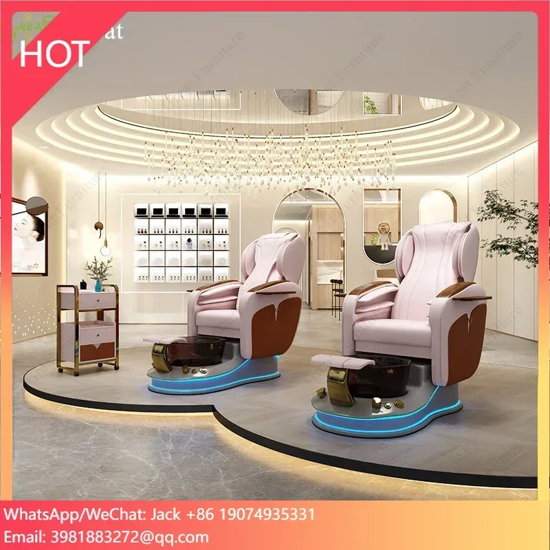 Nail salon equipment pink leather foot care spa chair modern luxury electric massage pedicure chair