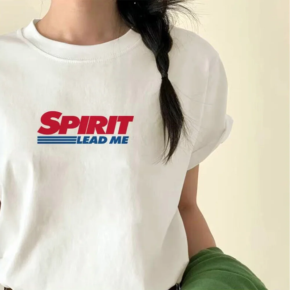 Spirit Lead Me Letters Printing Positive T Shirts Female White Loose Cotton Short Sleeve Tops Crewneck Casual Girl Power Tees