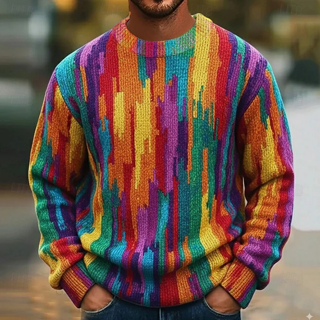 Fashion Winter Unisex Pullover Casual Comfortable Sweater Rainbow Colors Swirl Nebulous Art 3D Print Crew Neck Knitted Sweaters
