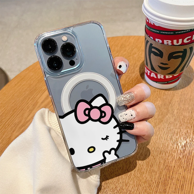 Sanrio Hello Kitty Cute Cartoon With Magsafe Case For iPhone 16 15 14 13 12 Pro Max Magnetic Compatible Hard Shell Cover WK447