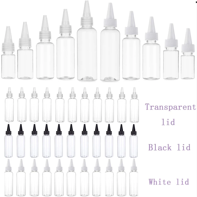 Bouteilles d'encre vides en plastique transparent de 10 à 100ml, avec couvercle à bouche tranchante, compte-gouttes à presser, récipient d'échantillon pour peinture, colle, Pigment, 10 pièces