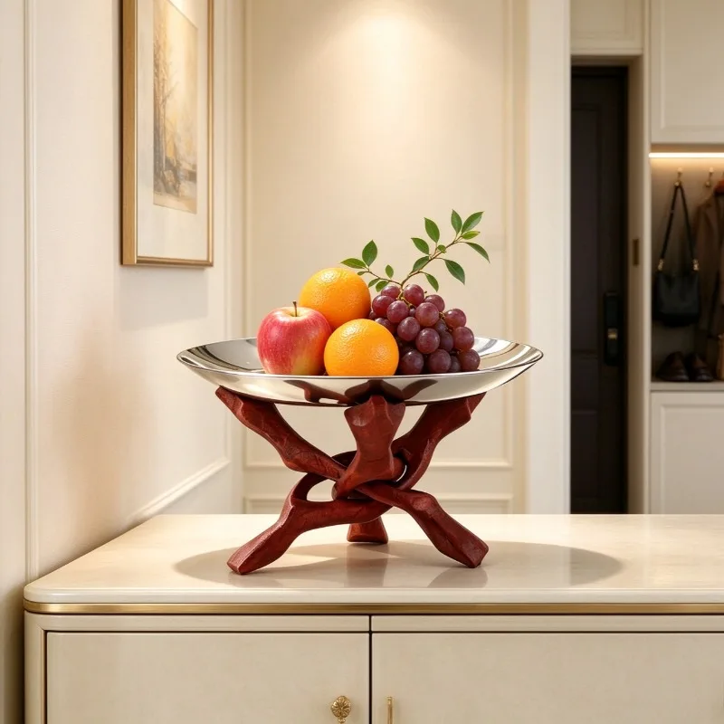 Solid Wood Fruit Bowl Tree Branch Three Leg Creative Desktop Fruit Plate Portable Luxury Tableware Modern Nordic Home Decoration