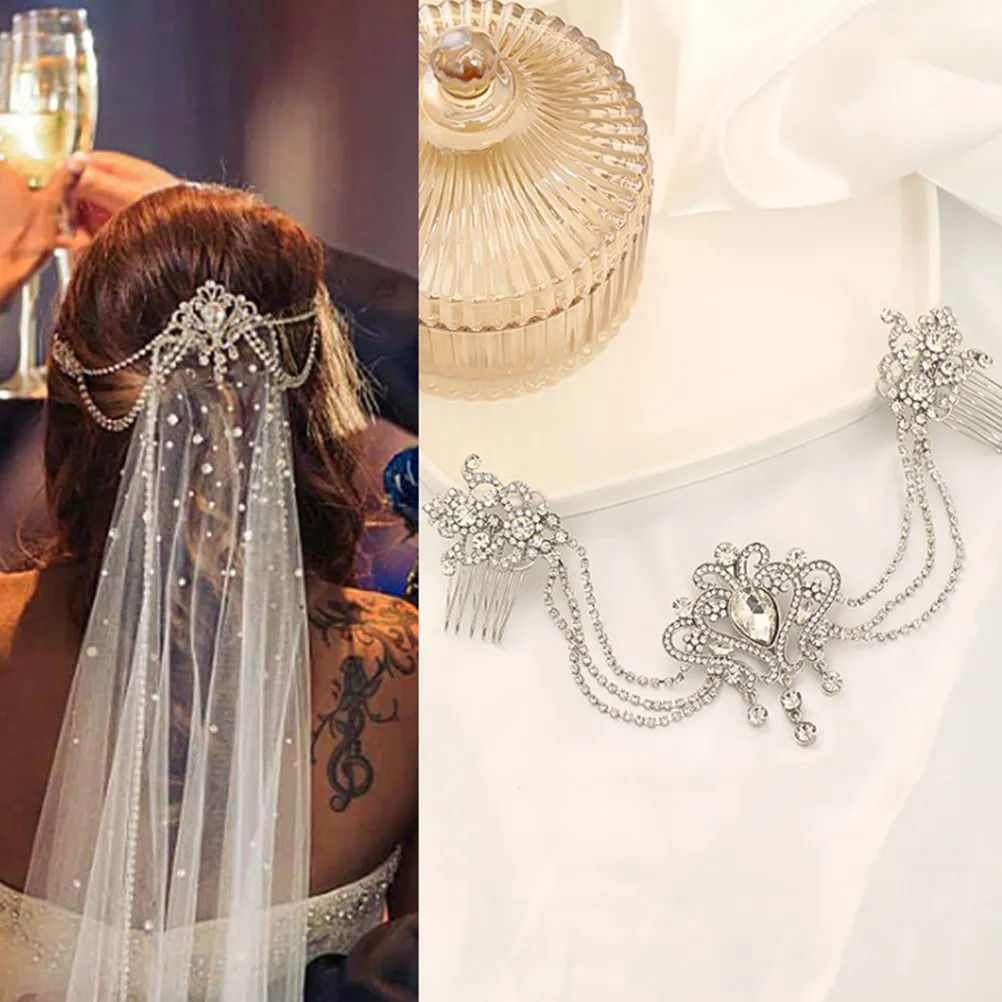 

Rhinestone Hair Comb Women Bridal Wedding Hair Piece Elegant Chain Headdress Handmade Premium Material Daily Wear Special