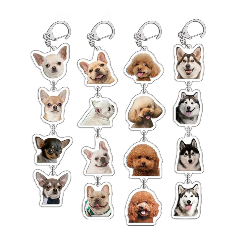 Cute Pet Dog Acrylic Keyring Pug Bichon Frize Satsuma Serena Husky Cartoon Keychain Cosplay Backpack Pendant Accessories Gift