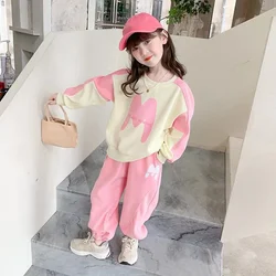 Set da ragazza autunnale primavera per il tempo libero vestiti per ragazze carino maglione a maniche lunghe + pantaloni Casual abiti sportivi larghi alla moda coreani