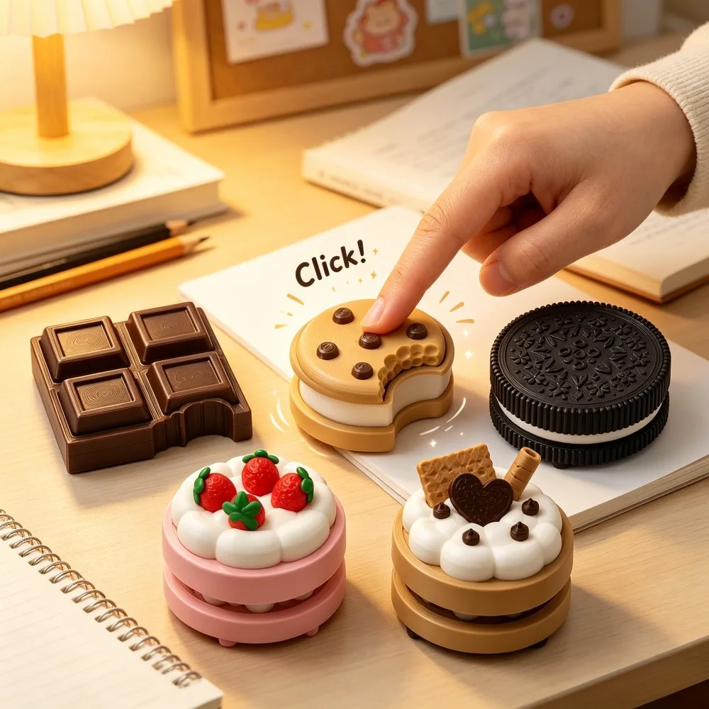 3D Printed Chocolate Keyboard Fidget Keychain Dessert Shaped Clicker Satisfying Click Sound Comfortable Rebound For Stress Relie