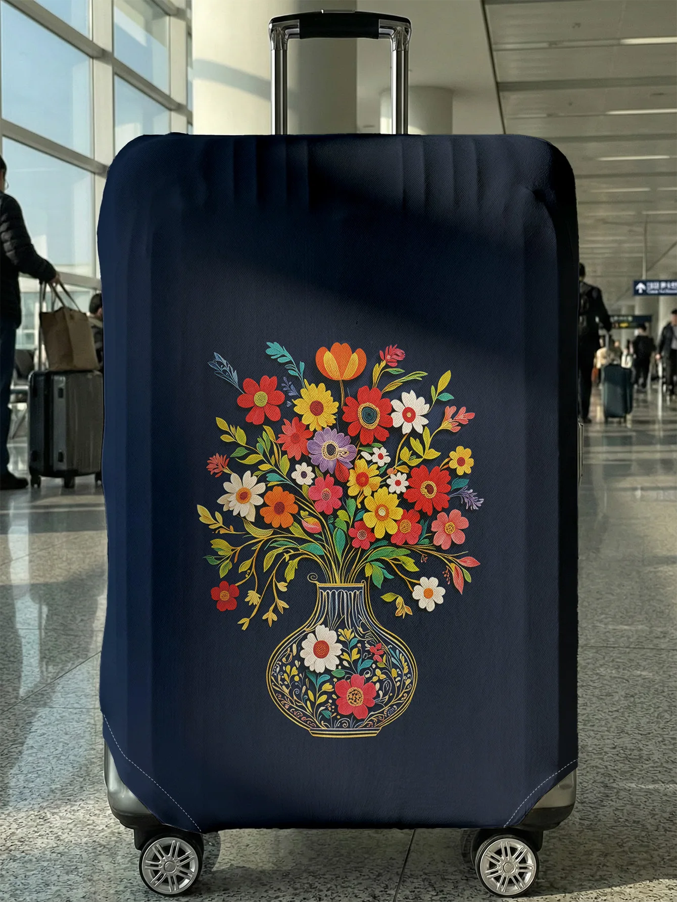 

Чехол для чемодана в этническом стиле, темно-синий, с цветочным узором, подходит для чемоданов 18-32 дюймов, чехол-накладка на ручку чемодана, аксессуар для путешествий