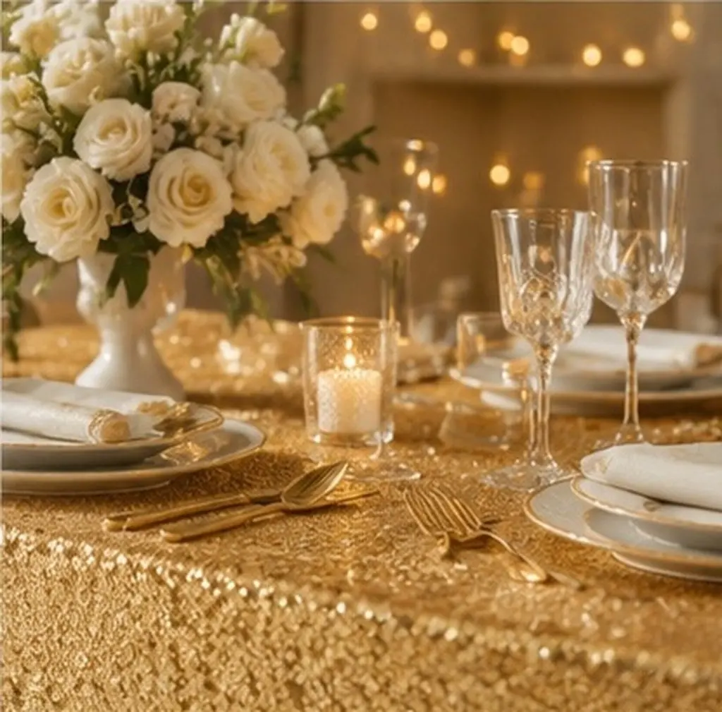 Golden Sparkly Sequin Tablecloth 0.8x0.8m Glitter Table Cloth for Wedding Party Banquet Decoration Embroidery Table Flag
