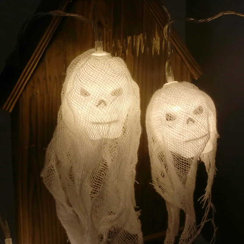 Halloween Nieuw Product Schedel Hoofd Lantaarn String Horror Gaas Spookhoofd Horror Sfeer Decoratie Kleurrijke Lantaarn