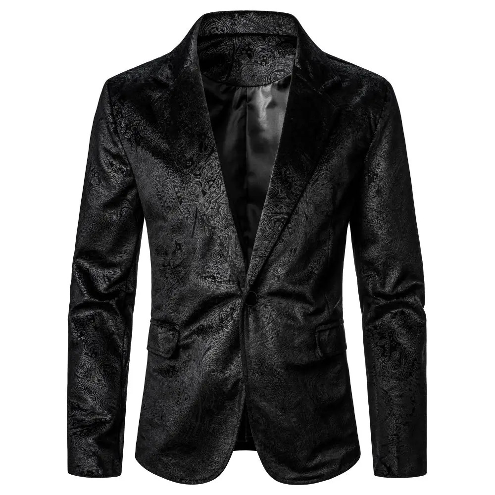 Blazer con estampado de textura de grano para hombre, chaqueta con bolsillo, botón único, ropa informal para Club nocturno, Bar, escenario, boda,