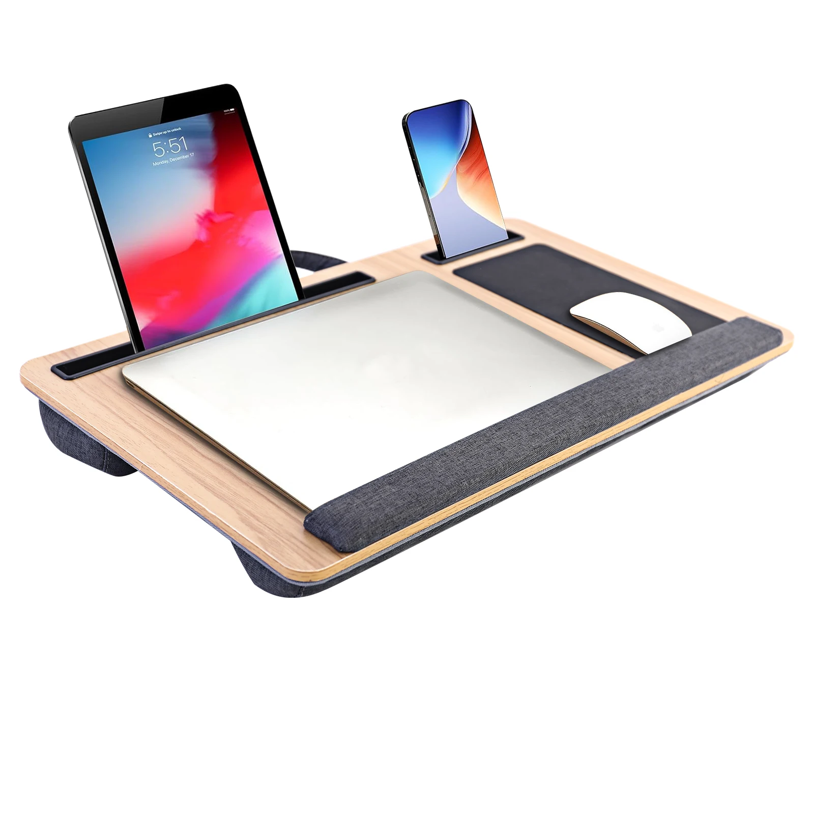 Home Office Pro Lap Desk Burlywood with Wrist Rest, Built-in Mouse Pad & Phone Holder, Portable Laptop Bed Table for Home Office