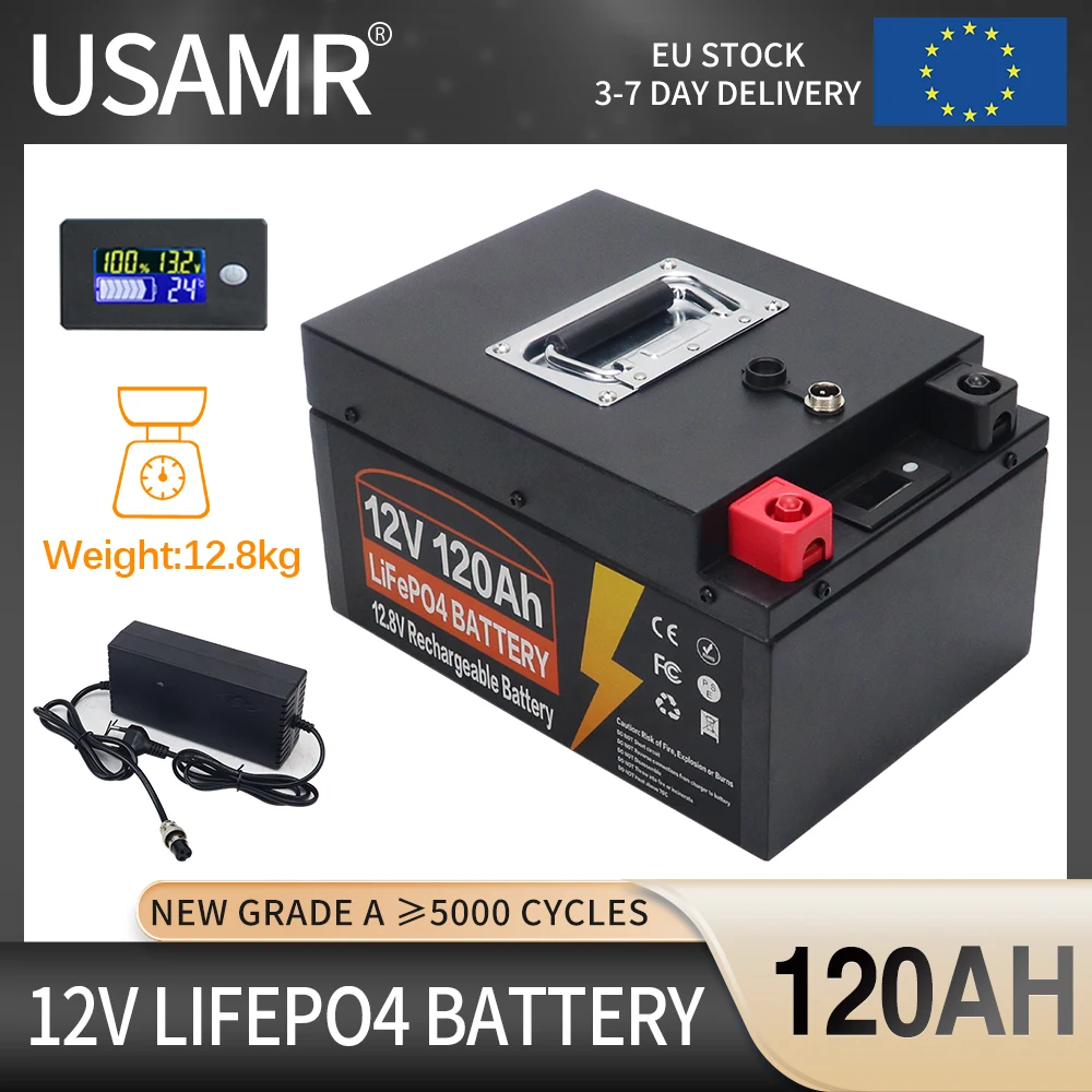 12V 300AH 200AH 120Ah LiFePo4 Battery Built-in BMS Lithium Iron Phosphate Cells Pack 5000+ Cycles For RV Campers Golf Cart Solar