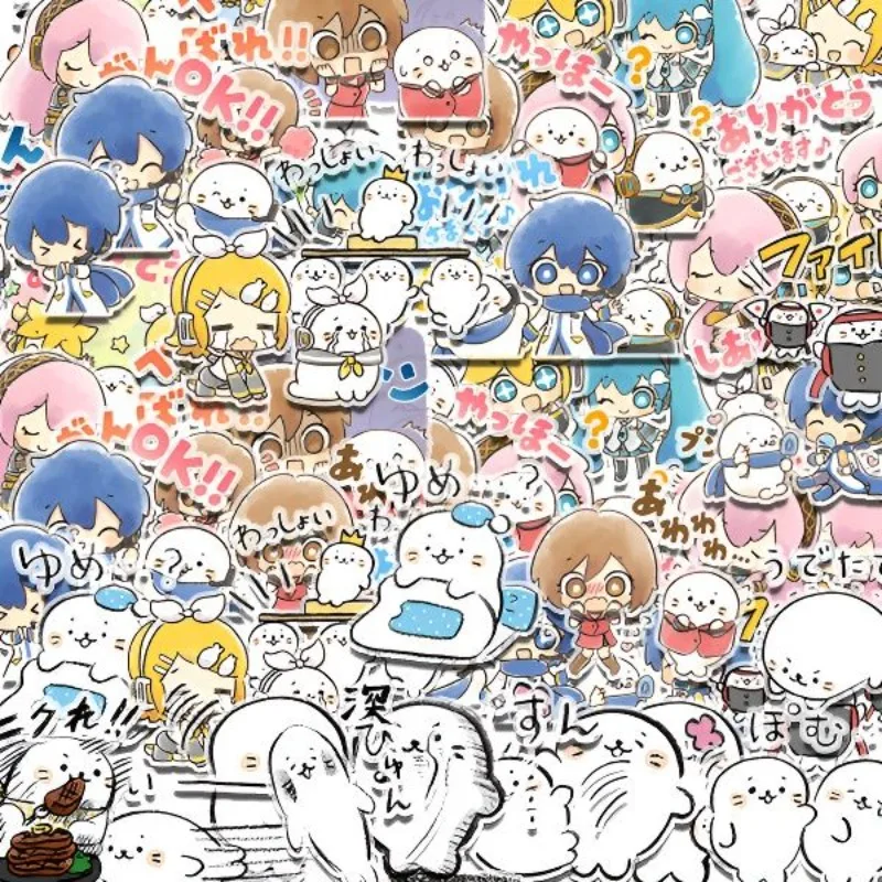 40pcs/pack Cartoon Hatsune Miku Creative Sticker Cute Anime Kawaii 2D Handbook Personalized Refrigerator Notebook Sticker Toy